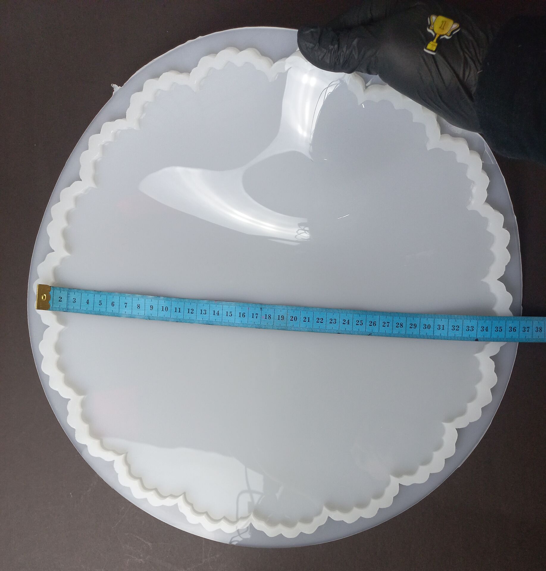 34cm Çiçek Desenli Yuvarlak Epoksi Silikon Tepsi Kalıbı Derinlik 6mm
